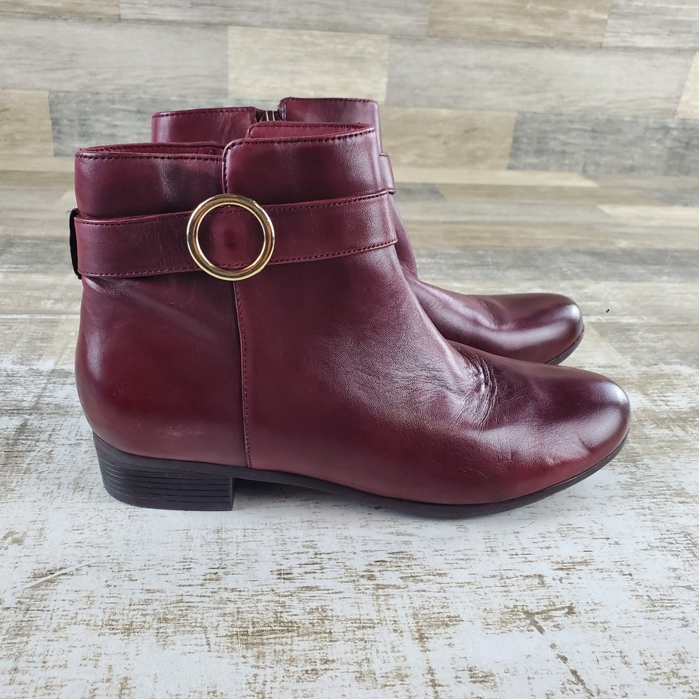 Trotters Melody Womens Ankle Boots Sz 8.5 M Red Leather Side Zipper Round Toe
